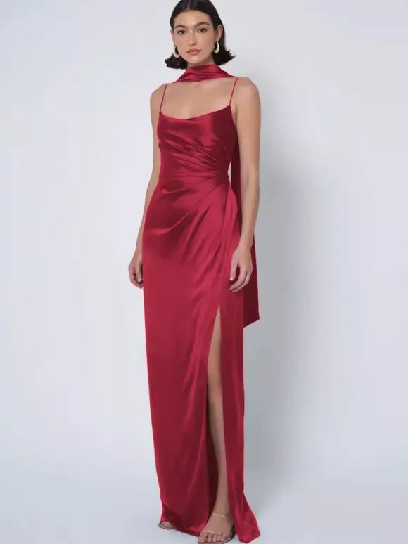 Bridesmaid Dress Satin Fabric Ball Gown Floor-Length Wedding Party Dress