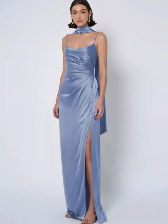 Bridesmaid Dress Satin Fabric Ball Gown Floor-Length Wedding Party Dress