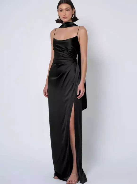 Bridesmaid Dress Satin Fabric Ball Gown Floor-Length Wedding Party Dress