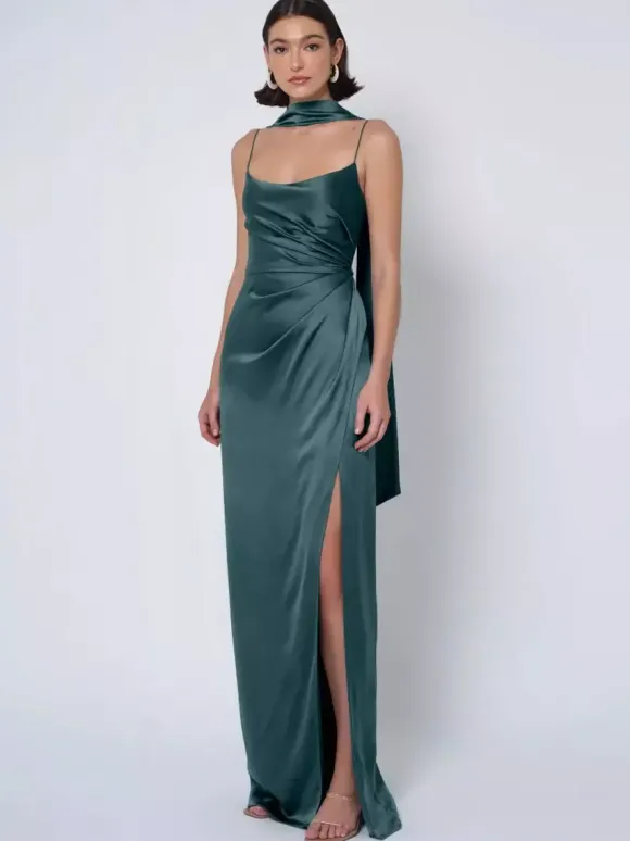 Bridesmaid Dress Satin Fabric Ball Gown Floor-Length Wedding Party Dress