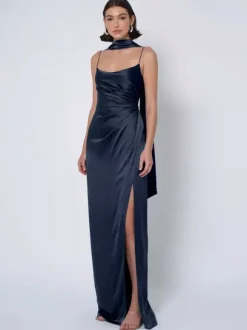 Bridesmaid Dress Satin Fabric Ball Gown Floor-Length Wedding Party Dress