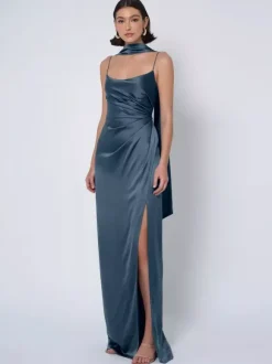 Bridesmaid Dress Satin Fabric Ball Gown Floor-Length Wedding Party Dress