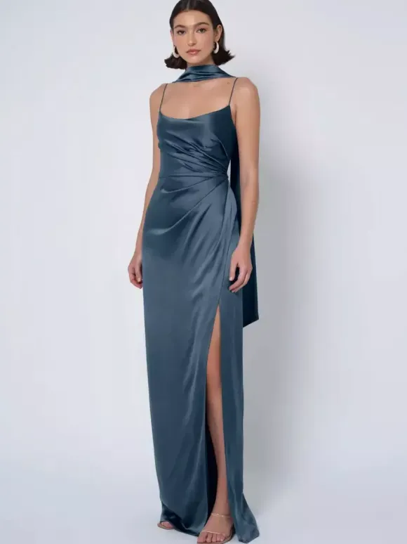 Bridesmaid Dress Satin Fabric Ball Gown Floor-Length Wedding Party Dress