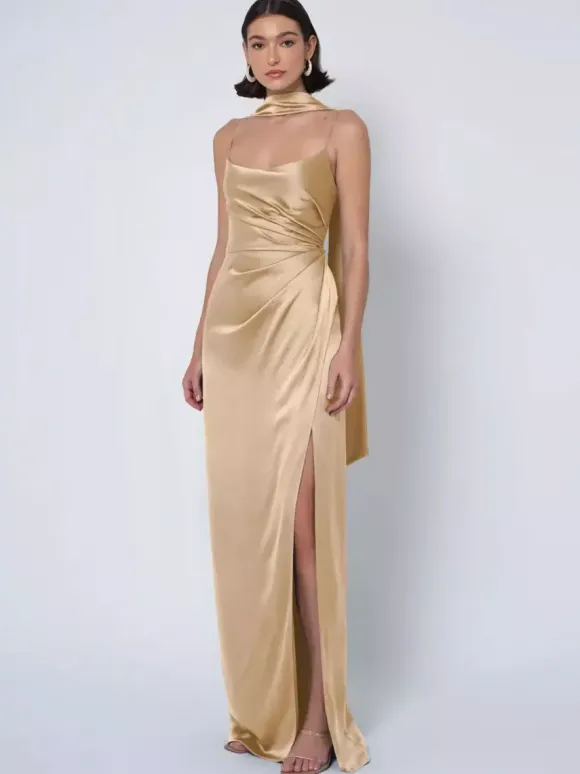 Bridesmaid Dress Satin Fabric Ball Gown Floor-Length Wedding Party Dress