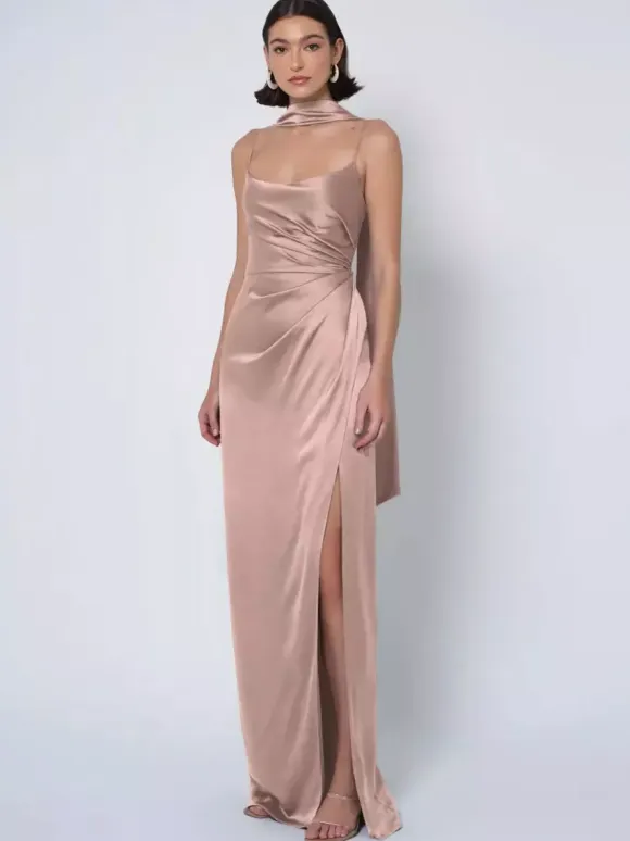 Bridesmaid Dress Satin Fabric Ball Gown Floor-Length Wedding Party Dress