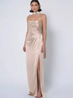 Bridesmaid Dress Satin Fabric Ball Gown Floor-Length Wedding Party Dress