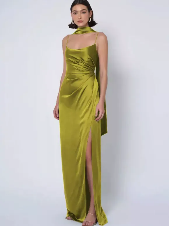 Bridesmaid Dress Satin Fabric Ball Gown Floor-Length Wedding Party Dress
