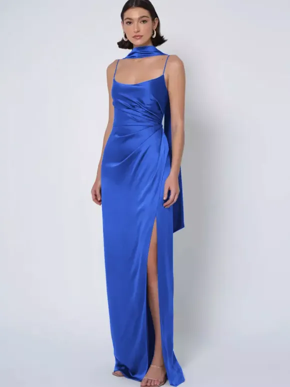Bridesmaid Dress Satin Fabric Ball Gown Floor-Length Wedding Party Dress
