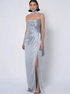 Bridesmaid Dress Satin Fabric Ball Gown Floor-Length Wedding Party Dress