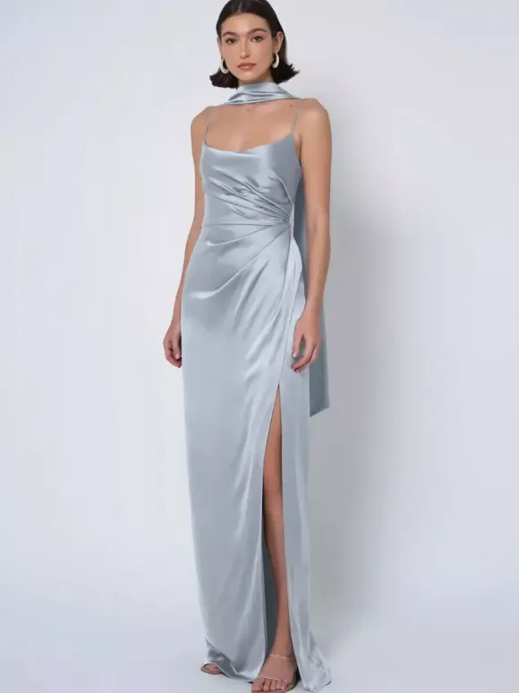 Bridesmaid Dress Satin Fabric Ball Gown Floor-Length Wedding Party Dress