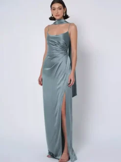 Bridesmaid Dress Satin Fabric Ball Gown Floor-Length Wedding Party Dress