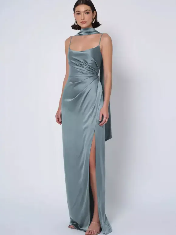 Bridesmaid Dress Satin Fabric Ball Gown Floor-Length Wedding Party Dress