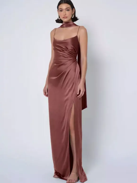 Bridesmaid Dress Satin Fabric Ball Gown Floor-Length Wedding Party Dress