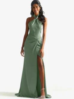 Bridesmaid Dress Satin Fabric Sheath Floor-Length Wedding Party Dress