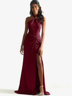 Bridesmaid Dress Satin Fabric Sheath Floor-Length Wedding Party Dress