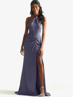 Bridesmaid Dress Satin Fabric Sheath Floor-Length Wedding Party Dress