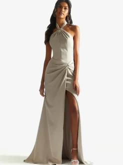 Bridesmaid Dress Satin Fabric Sheath Floor-Length Wedding Party Dress