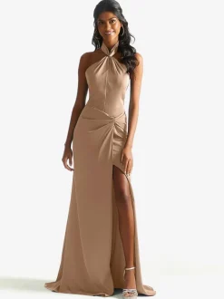 Bridesmaid Dress Satin Fabric Sheath Floor-Length Wedding Party Dress