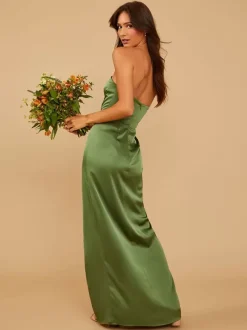 Bridesmaid Dress Satin Fabric Sheath Floor-Length Wedding Party Dress