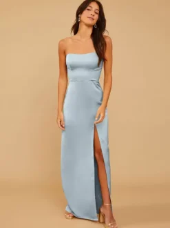 Bridesmaid Dress Satin Fabric Sheath Floor-Length Wedding Party Dress