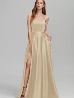 Bridesmaid Dress Satin Fabric A-Line Floor-Length Formal Gowns