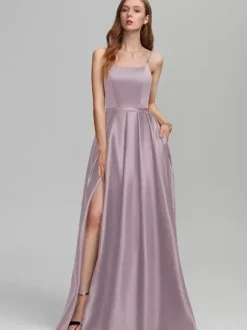 Bridesmaid Dress Satin Fabric A-Line Floor-Length Formal Gowns