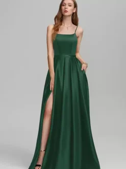 Bridesmaid Dress Satin Fabric A-Line Floor-Length Formal Gowns