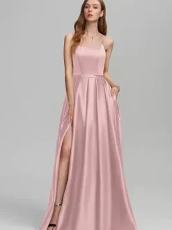 Bridesmaid Dress Satin Fabric A-Line Floor-Length Formal Gowns