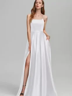 Bridesmaid Dress Satin Fabric A-Line Floor-Length Formal Gowns
