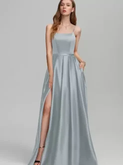 Bridesmaid Dress Satin Fabric A-Line Floor-Length Formal Gowns