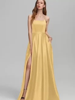 Bridesmaid Dress Satin Fabric A-Line Floor-Length Formal Gowns