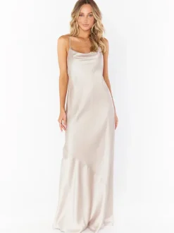 Bridesmaid Dress Sheath Floor-Length Backless Satin Fabric Prom Dress