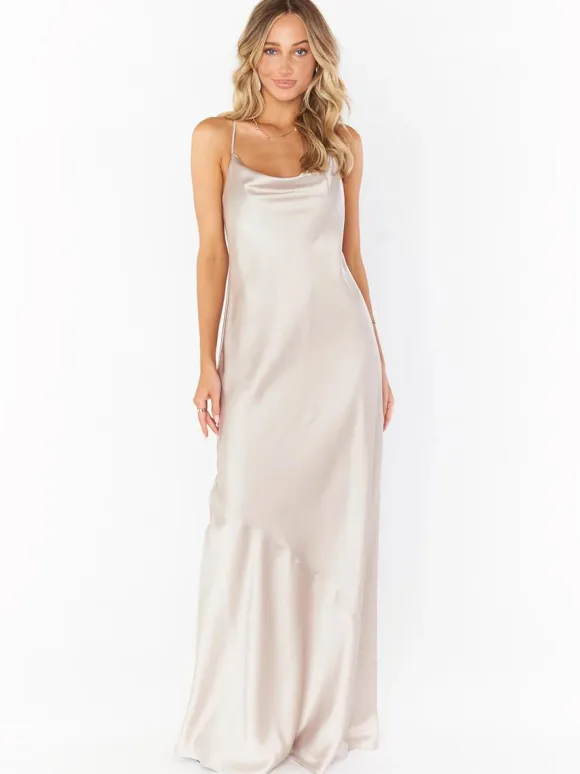 Bridesmaid Dress Sheath Floor-Length Backless Satin Fabric Prom Dress