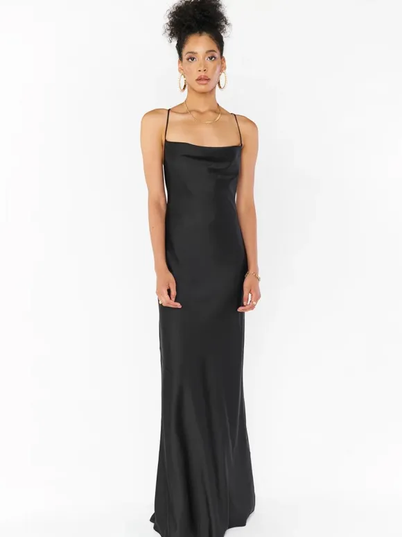 Bridesmaid Dress Sheath Floor-Length Backless Satin Fabric Prom Dress