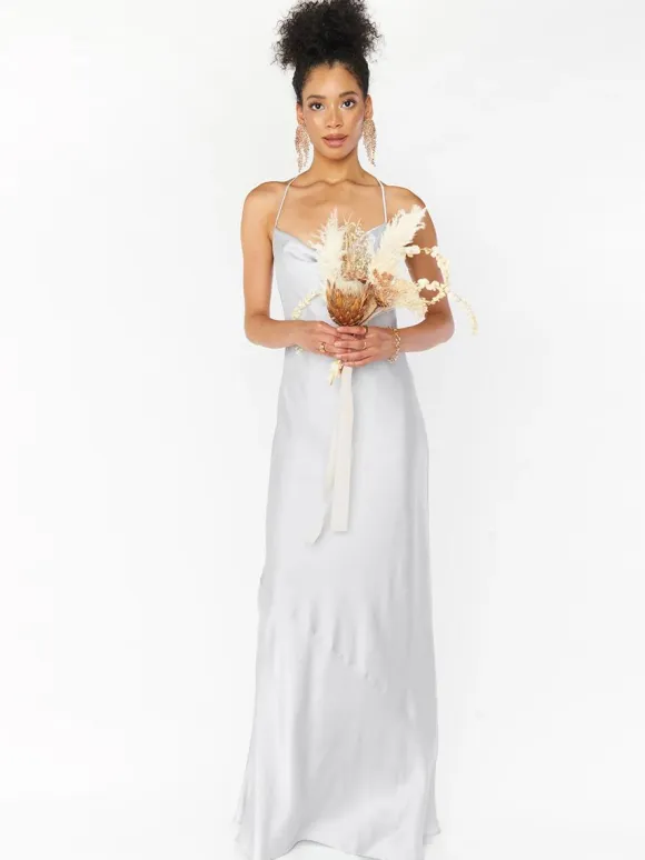 Bridesmaid Dress Sheath Floor-Length Backless Satin Fabric Prom Dress