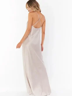 Bridesmaid Dress Sheath Floor-Length Backless Satin Fabric Prom Dress