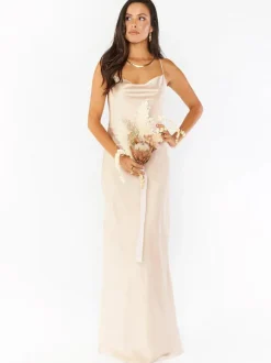 Bridesmaid Dress Sheath Floor-Length Backless Satin Fabric Prom Dress