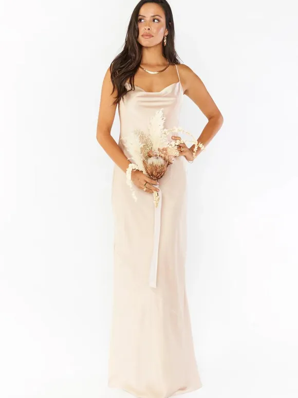 Bridesmaid Dress Sheath Floor-Length Backless Satin Fabric Prom Dress