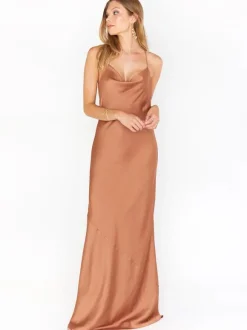 Bridesmaid Dress Sheath Floor-Length Backless Satin Fabric Prom Dress
