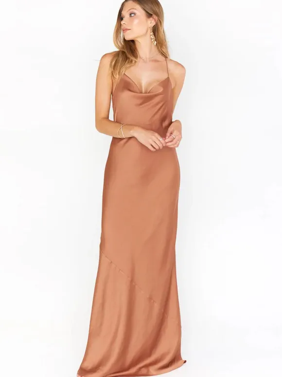 Bridesmaid Dress Sheath Floor-Length Backless Satin Fabric Prom Dress