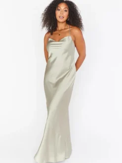 Bridesmaid Dress Sheath Floor-Length Backless Satin Fabric Prom Dress