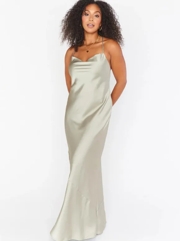 Bridesmaid Dress Sheath Floor-Length Backless Satin Fabric Prom Dress