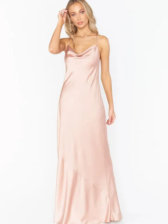 Bridesmaid Dress Sheath Floor-Length Backless Satin Fabric Prom Dress