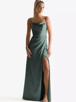 Bridesmaid Dress Sheath Floor-Length Zipper Satin Fabric Wedding Party Dress