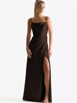 Bridesmaid Dress Sheath Floor-Length Zipper Satin Fabric Wedding Party Dress