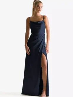 Bridesmaid Dress Sheath Floor-Length Zipper Satin Fabric Wedding Party Dress
