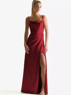 Bridesmaid Dress Sheath Floor-Length Zipper Satin Fabric Wedding Party Dress
