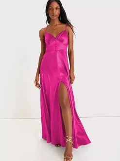 Bridesmaid Dress Spaghetti Straps Open Back High Slit A-Line Prom Maxi Dresses