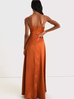 Bridesmaid Dress Spaghetti Straps Open Back High Slit A-Line Prom Maxi Dresses