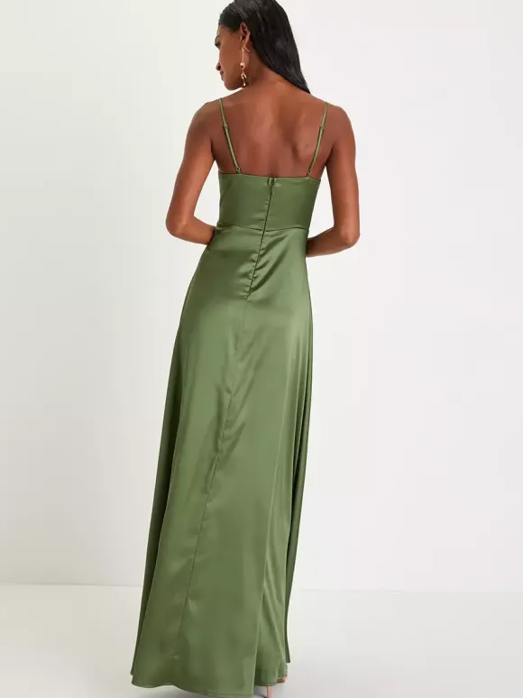 Bridesmaid Dress Spaghetti Straps Open Back High Slit A-Line Prom Maxi Dresses